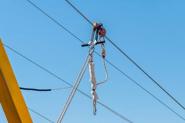 istock Zip line. Equipment for safe trolling on a steel cable. 843642706