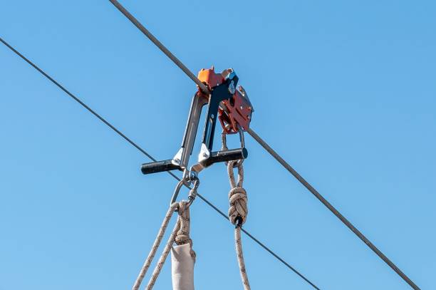 istock Zip line. Equipment for safe trolling on a steel cable. 843642850