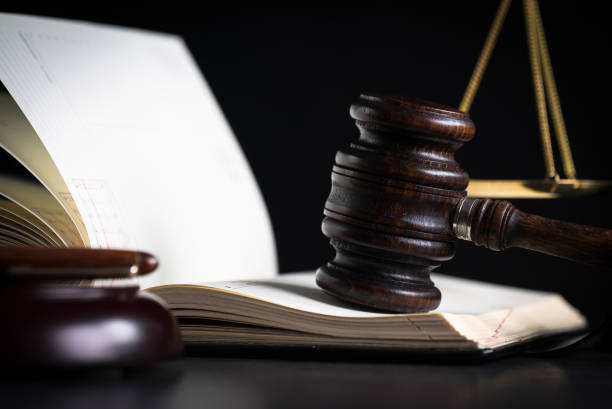 istock Law and Justice symbols on dark background 843649896