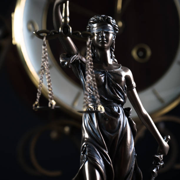 istock Law and Justice symbols on dark background 843651008