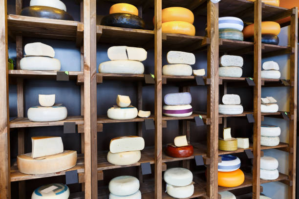 istock Cheese shop shelves, large assortment 843652768