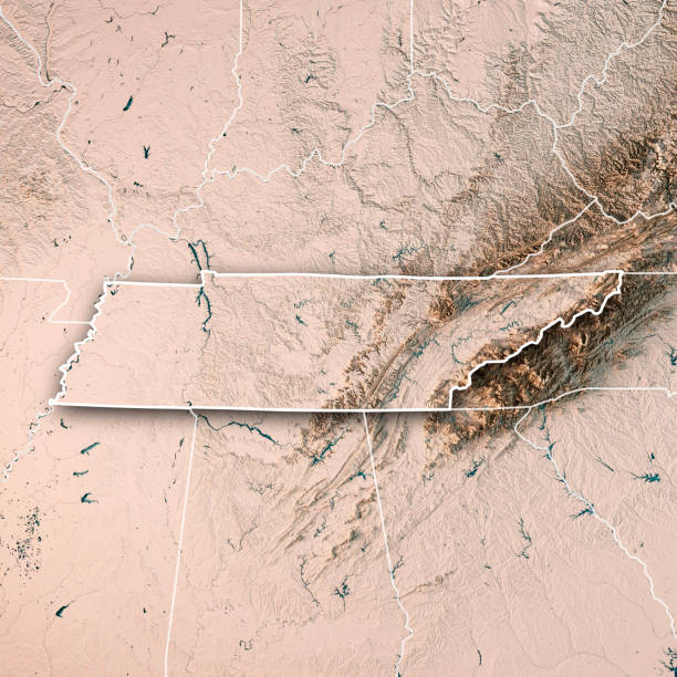 Tennessee State USA 3D Render Topographic Map Neutral Border