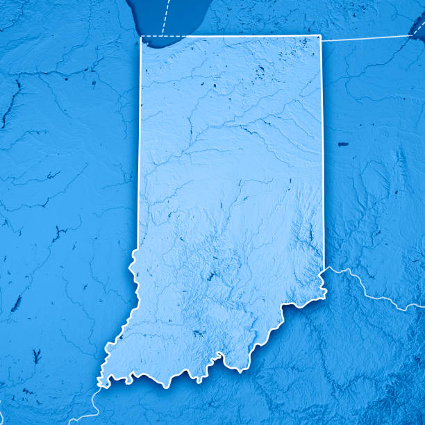 istock Indiana State USA 3D Render Topographic Map Blue Border 843653256