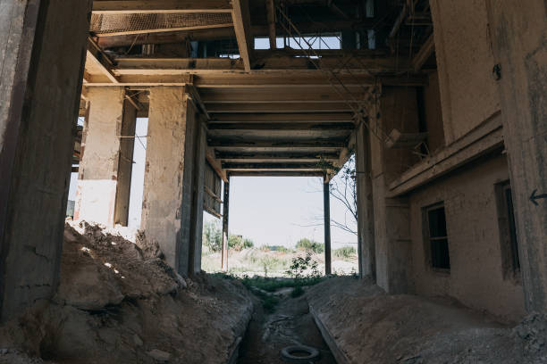istock Abandoned factory, outside corridor 843671782