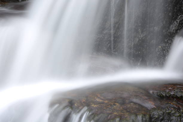 istock waterfall with long exposure shot in forest 843672194