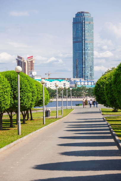 YEKATERINBURG, RUSSIA - JULY 02, 2016: Vysotsky is a skyscraper in Yekaterinburg. It is the second tallest building in Russia and the northernmost building over 150 meters tall worldwide.