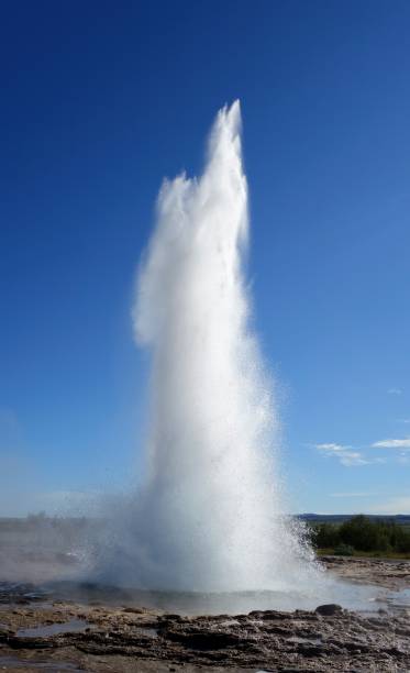 istock White geyser explosion in Iceland under a perfect blue sky 843673404