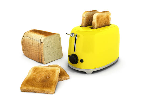 istock Toaster with toasted bread isolated on white background Kitchen equipment Close up 3d 843673592