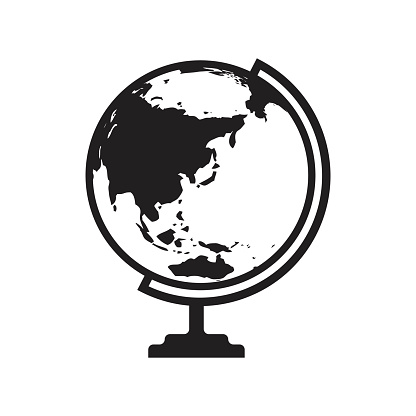 Globe icon vector with Asia and Australia map. Flat icon isolated on the white background. Vector illustration.