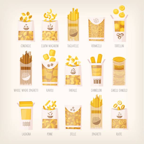 illustrations, cliparts, dessins animés et icônes de paquets de pâtes sèches - whole wheat illustrations