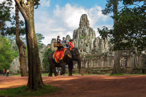 Siem reap, Cambodia- 19 October 2013: Tourists enjoy the beauty of Bayon temple is one of the UNESCO world heritage