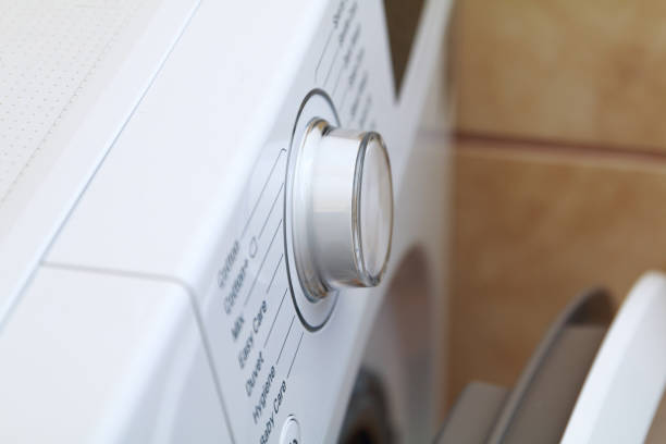 Washing machine of control panel and power button,macro photo
