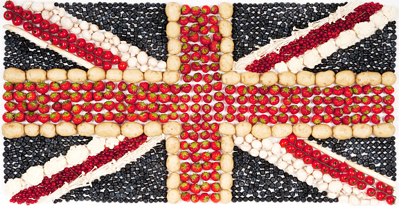 United kingdom flag made with 1 to 1 food
