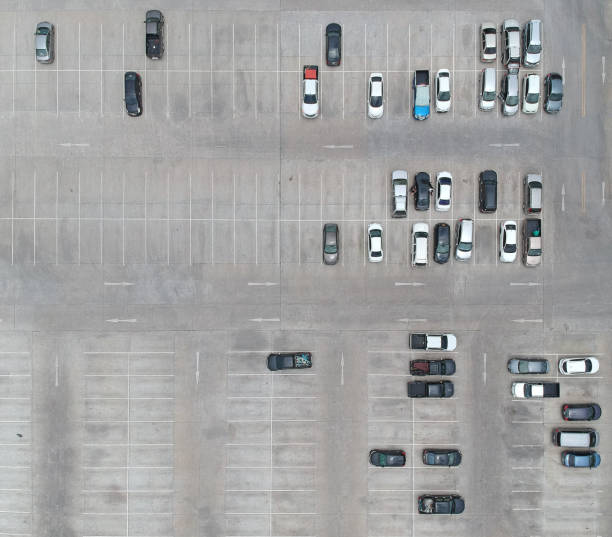 istock Aerial view of car parking top view 843696756