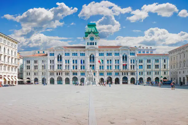 The most important square in Trieste called "Piazza Unità d'Italia" (it means "Square of the Unity of Italy") - (Europe - italy -Trieste) - People are not recognizzable.