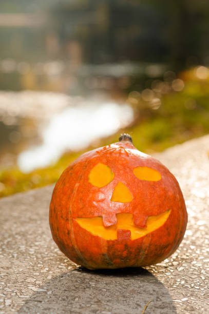 istock Carved pumpkin with a smiling face 843701146