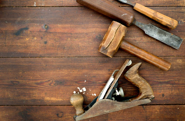 istock Flat lay of carpentry equipment 843701562