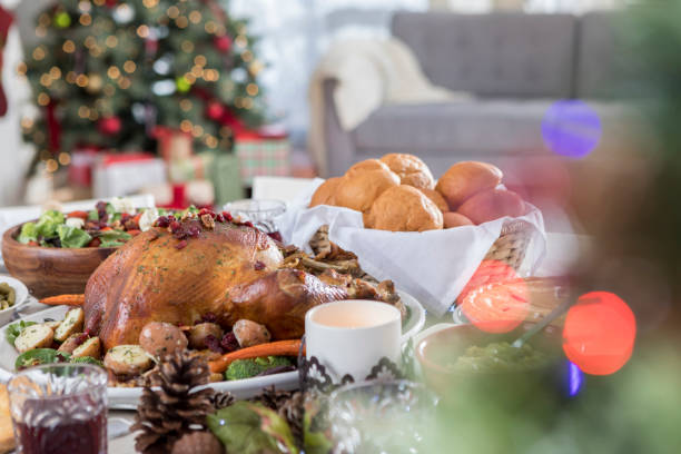 Christmas dinner table is full and ready for guests
