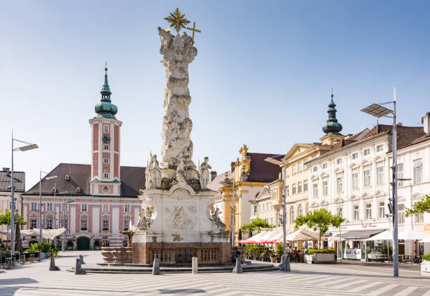 Historic square in Sankt Pölten stock photo