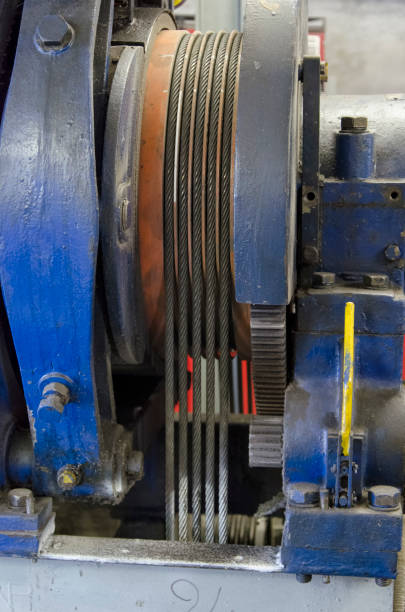 istock Steel cables of a elevator motor 843706778