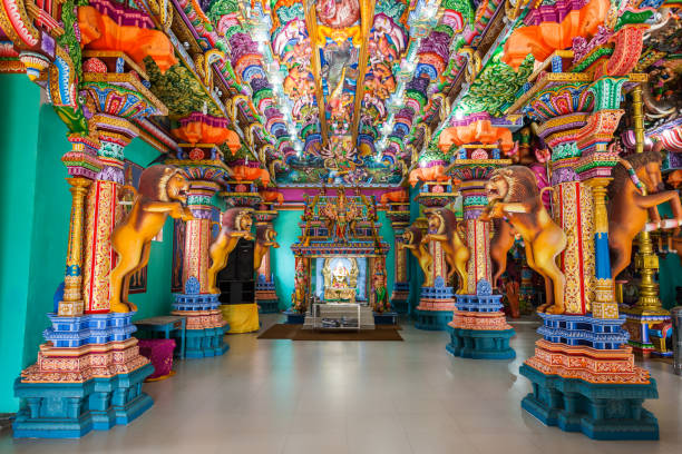Pathirakali Amman Temple, Trincomalee TRINCOMALEE, SRI LANKA - FEBRUARY 15, 2017: Pathirakali Amman Temple or Pathrakali Ambal Kovil interior. It's a Hindu temple dedicated to goddess Bhadrakali, form of goddess Kali Amman. kali statue stock pictures, royalty-free photos & images