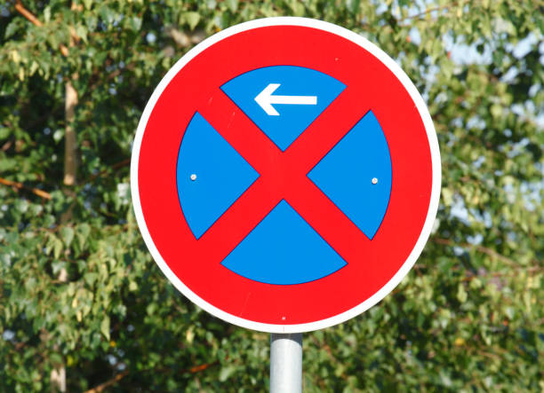 Traffic sign absolute ban on stopping stock photo
