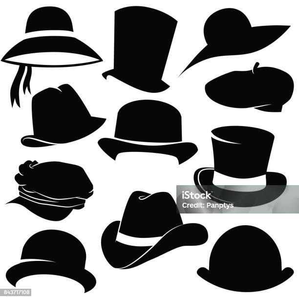 Hat Icon Set Isolated On White Background Stock Illustration - Download Image Now - Hat, Top Hat, Icon Symbol