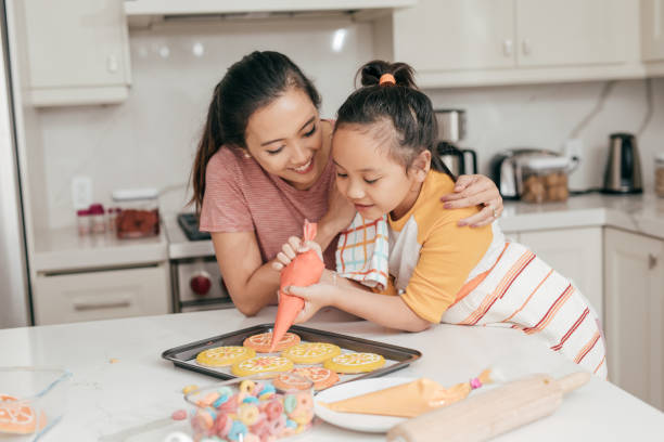 Mother and daughter at home
