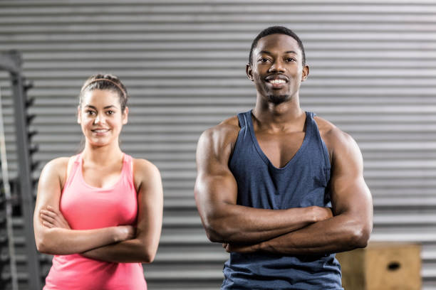istock Fit couple with arm crossed 843720672