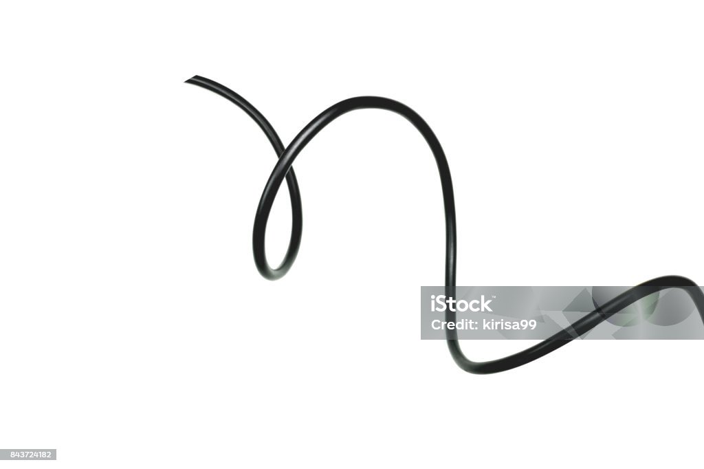 black wire isolated on a white background abstraction. Cable Stock Photo