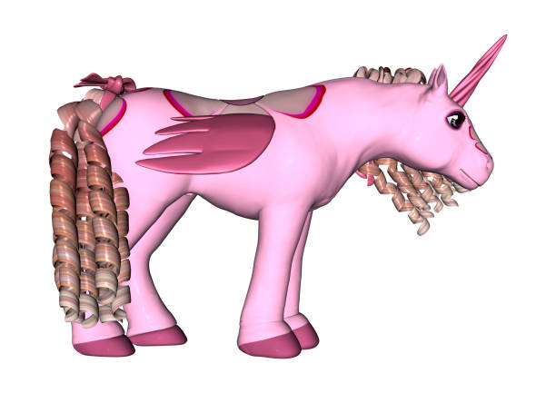 3D rendering of a pink toy unicorn isolated on white background