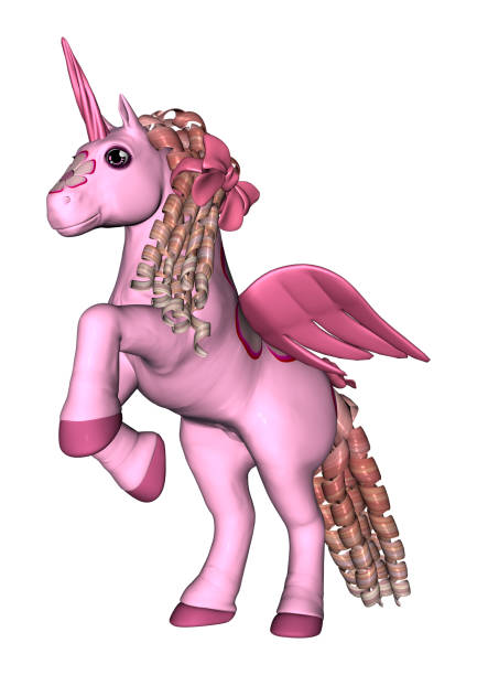 3D rendering of a pink toy unicorn isolated on white background