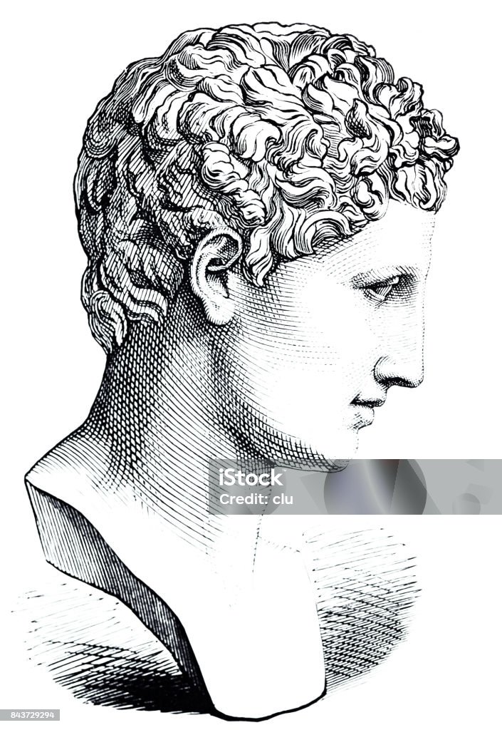 Ancient greece - portrait of Hermes Illustration from 19th century Hermes - Greek God stock illustration