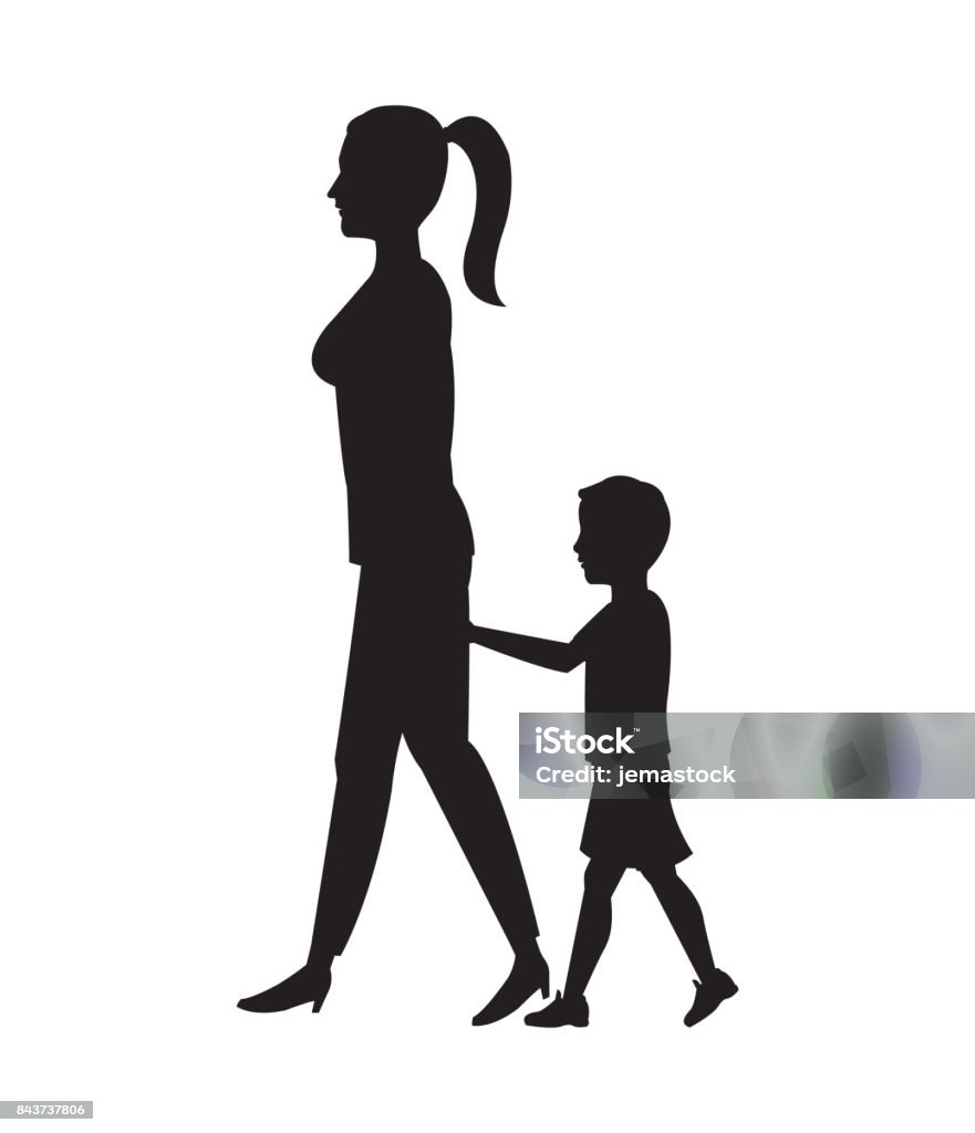 Hình Bóng Người Phụ Nữ Và Con Trai Con Trai Đi Bộ Hình minh họa ...