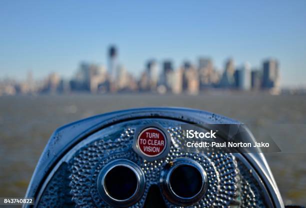 Turn To Make Clear Stock Photo - Download Image Now - Binoculars, Statue of Liberty - New York City, Blue