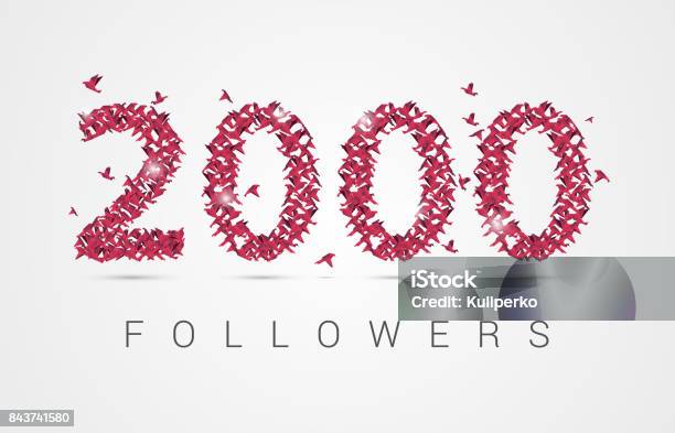 2000 Followers Origami Birds Vector Stock Illustration - Download Image Now