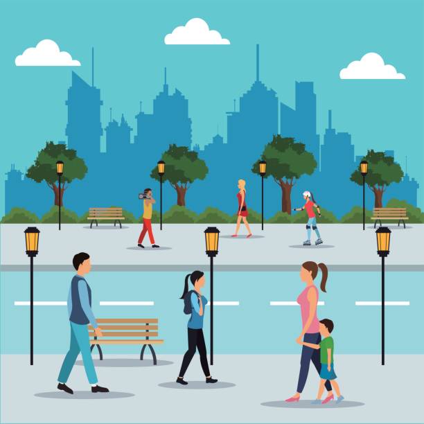 people walking in street city people walking in street city vector illustration eps 10 blurred motion people walking stock illustrations