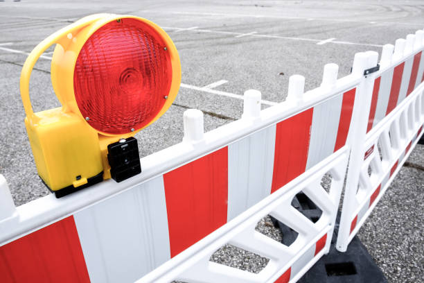 security barrier modern security barrier at a construction site barricade photos stock pictures, royalty-free photos & images