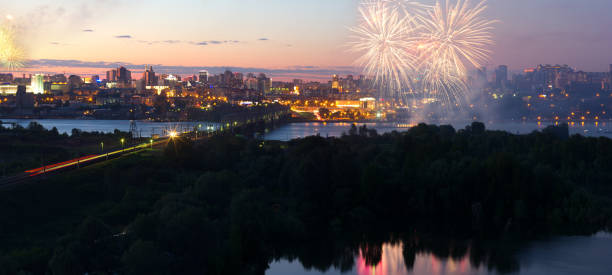 istock Colorful fireworks festival  at the river. 843745246