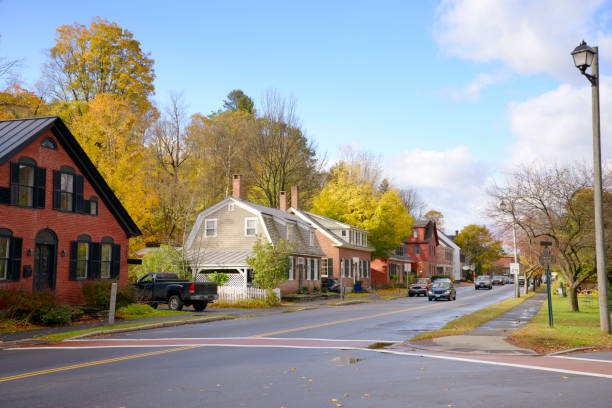 Homes in a street, Woodstock, Vermont, USA.