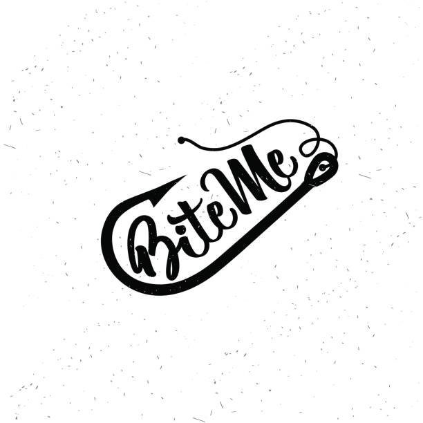 angeln-typografie. bite me. - black bass stock-grafiken, -clipart, -cartoons und -symbole