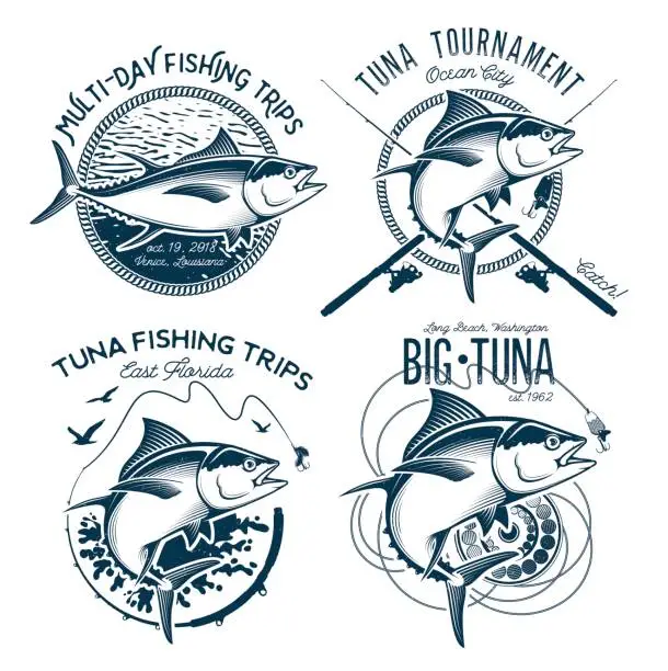 Vector illustration of Tuna Vector designs. Sport Fishing Club designs.