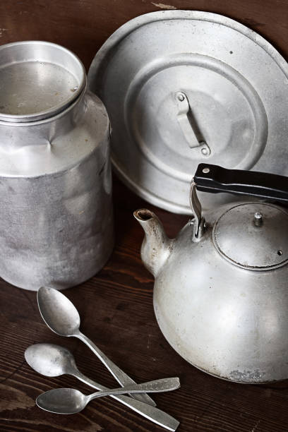 istock Vintage aluminum kitchen crockery 843752700