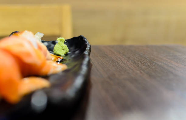 Wasabi on Salmon Sushi Set ready to serve in japanese reataurant.