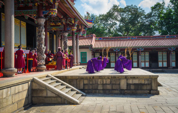 Taipei ,Taiwan - October 17,2015 : Chinese people performing traditional Chinese ceremony in Confucius temple on October 17, 2015 in Taipei ,Taiwan.
