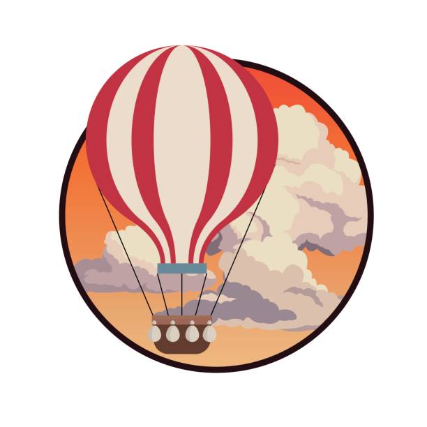 illustrations, cliparts, dessins animés et icônes de nuages du coucher du soleil d’airballoon sky fly label design - sun sky child balloon