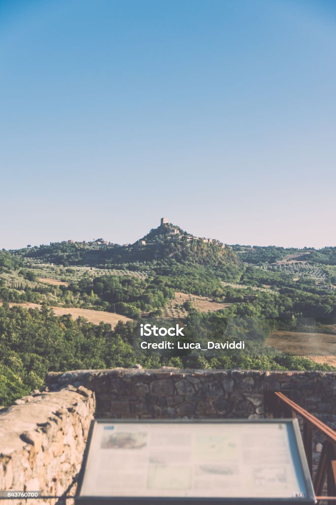 Typical Tuscan Landscape looking San Quirico d'Orcia, Tuscany, Italy. Agricultural Field Stock Photo