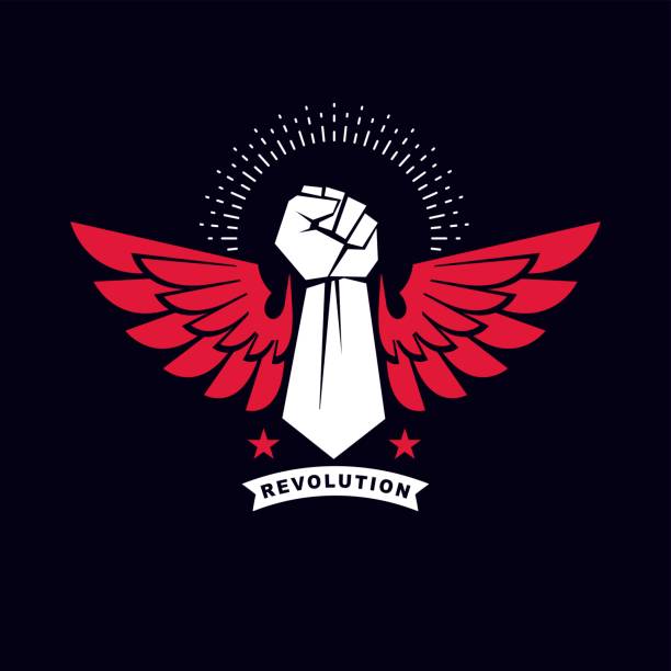 Vector illustration of a clenched fist raised up. Boxing club abstract emblem can be used as tattoo.