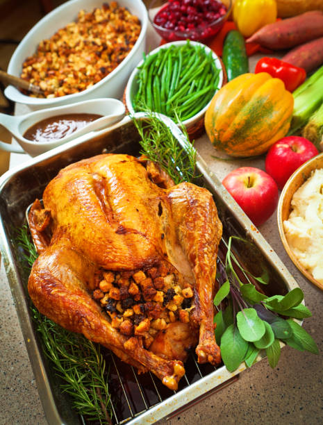 istock Thanksgiving and Christmas Dinner with Roast Turkey and Accompaniments 843784780