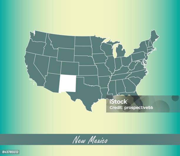 New Mexico Map Vector Outline Illustration Highlighted In Usa Map Vector Blue Background Stock Illustration - Download Image Now